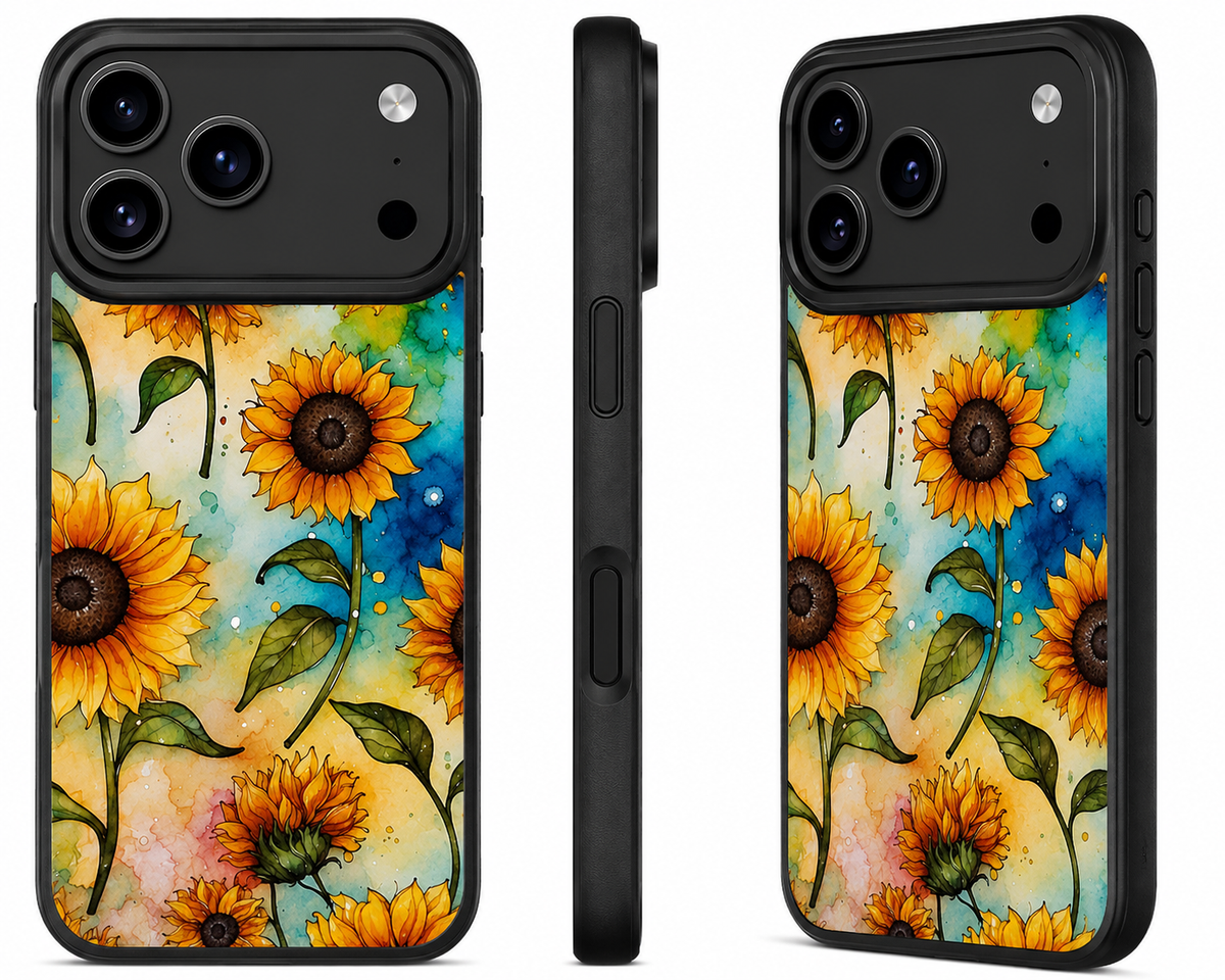 Waterverf zonnebloemen telefoonhoesje – vrolijk bloemen design voor je iPhone