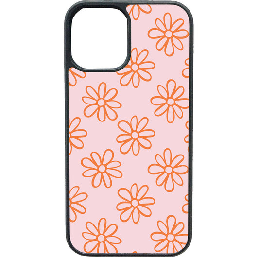 TELEFOONHOESJE - ORANJE BLOEMETJES