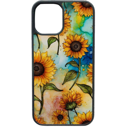 Waterverf zonnebloemen telefoonhoesje – vrolijk bloemen design voor je iPhone